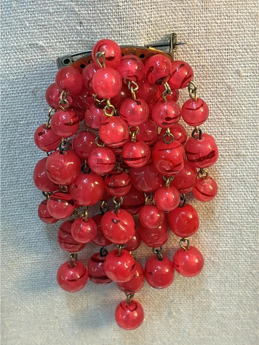 Red Beaded Cascade Brooch